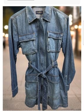 Ramy Brook Blue Denim Utility Jacket with Tie Waist
